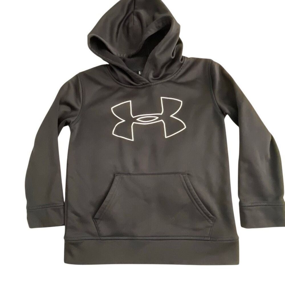 EUC! Under Armour Black Logo Hooded Sweatshirt - Size 6